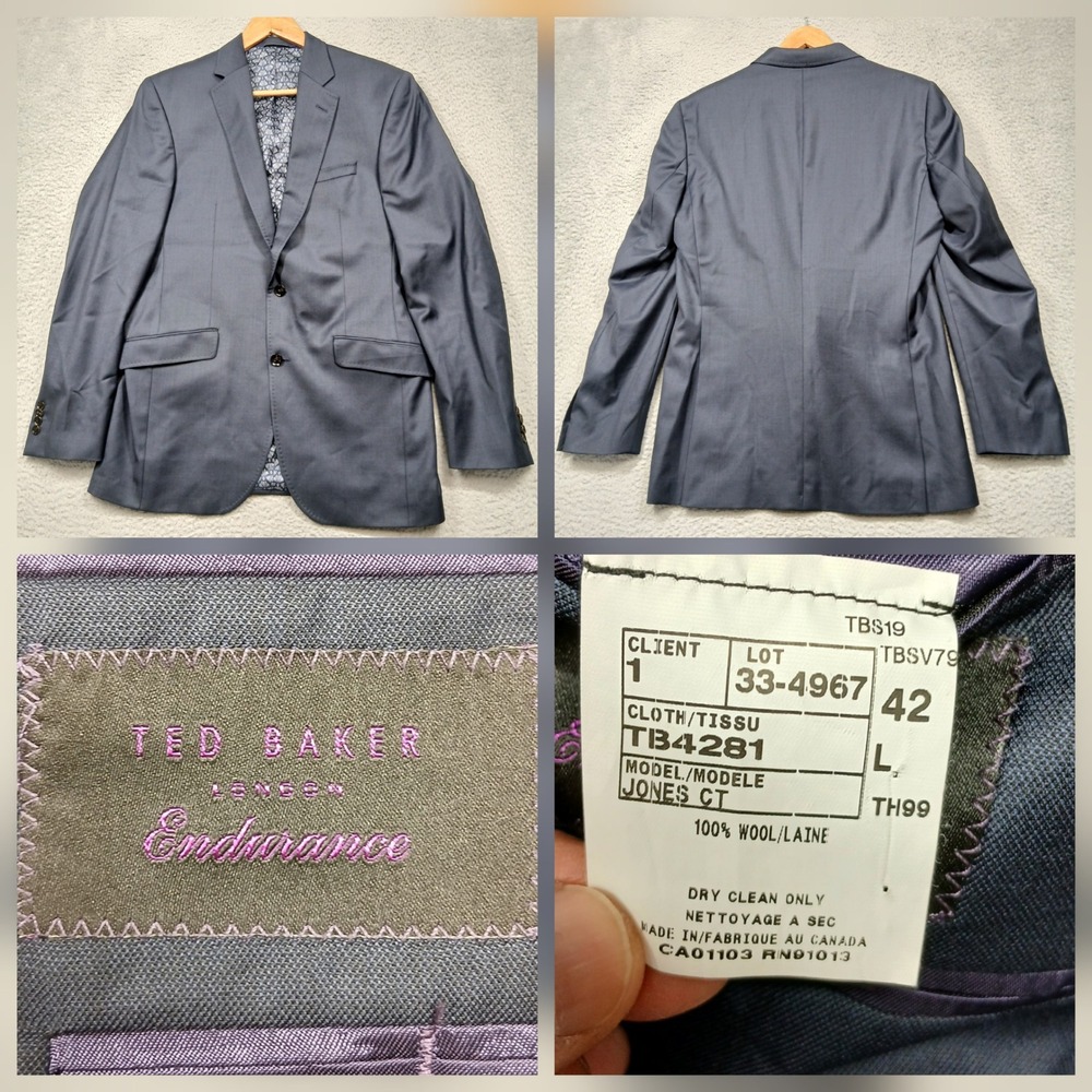 Ted Baker London Endurance Blazer Men‎ 42L Navy 100% Wool "Jones CT"